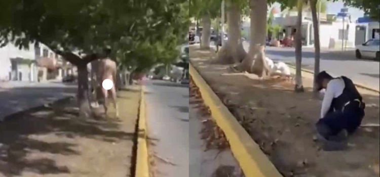 Turista desnudo hace correr a policías en calles de Playa del Carmen