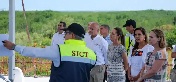 Supervisan Claudia Sheinbaum y Mara Lezama avance del puente Nichupté